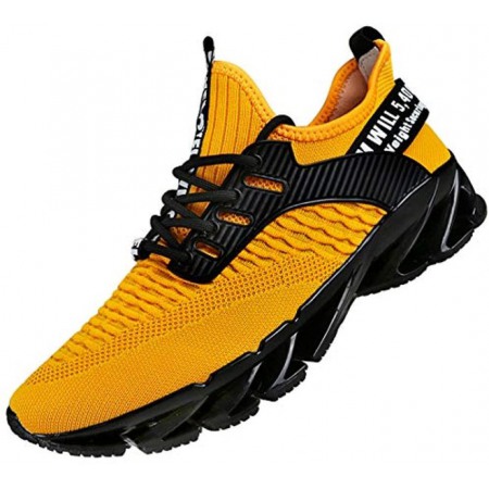 Mens Athletic Running Shoes Mesh Lightweight Sneakers Breathable Casual Tennis Sport Shoes for Workout Walking Yellow